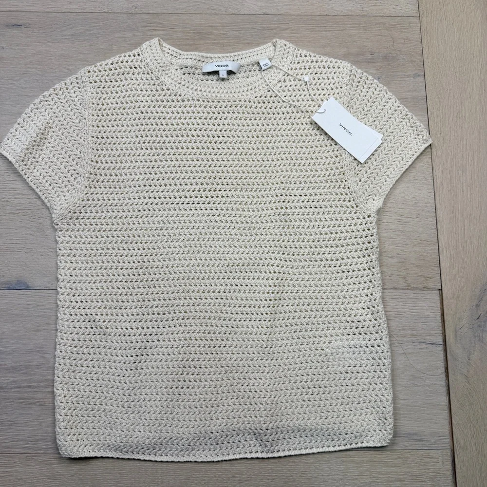 Vince Short Sleeve Crochet Top - Picture 2 of 8